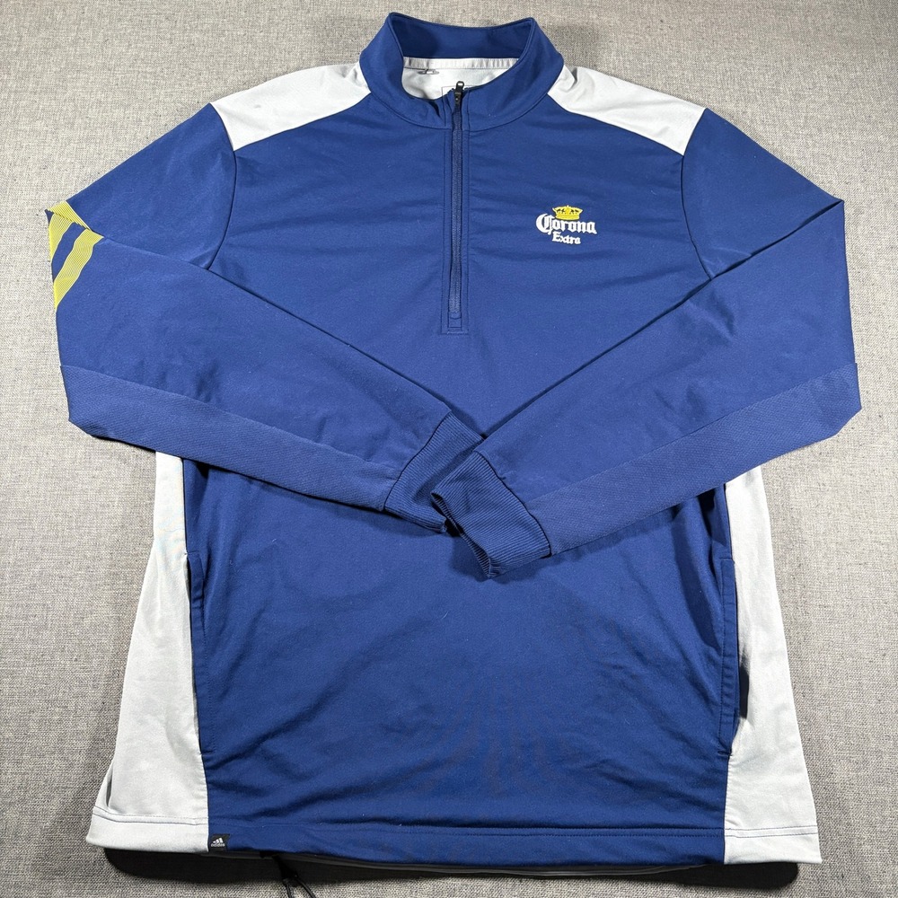 Adidas Quarter Zip Pullover Mens Large Blue Corona Extra Embroidered Golf Top
